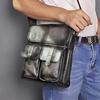 

Original Leather Male Design One Shoulder Messenger bag cowhide fashion Cross-body Bag 10" Pad University School Book bag 009-d