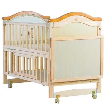 

Crib Splicing Big Bed Solid Wood Paint-Free Baby BB Bed Bassinet Multi-Function Children Newborn Big Bed
