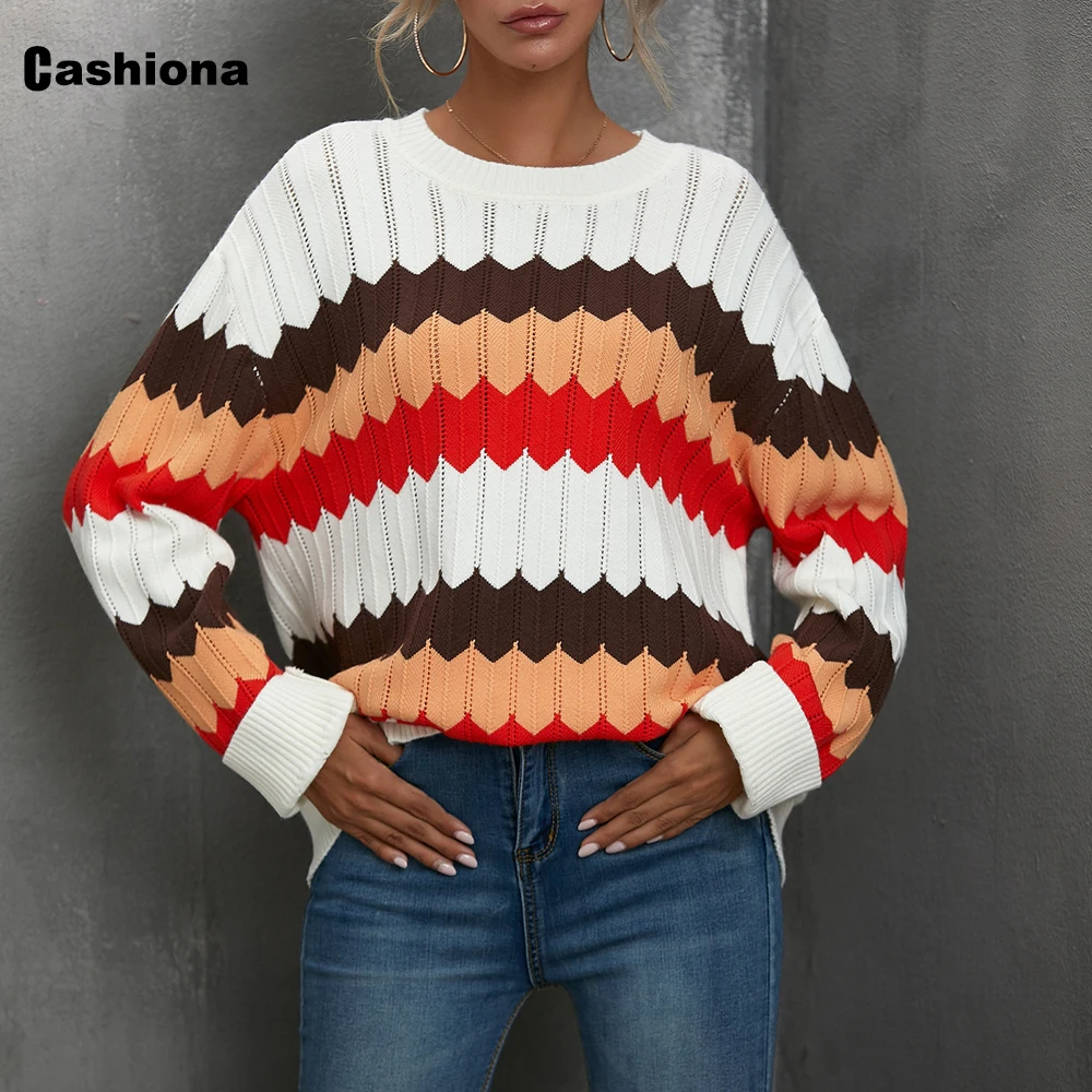 

Fashion 2020 Autumn Women Knitting Sweaters Jumper Winter Warm Tunic Sweater New Patchwork Color Top Pullovers Female Streetwear
