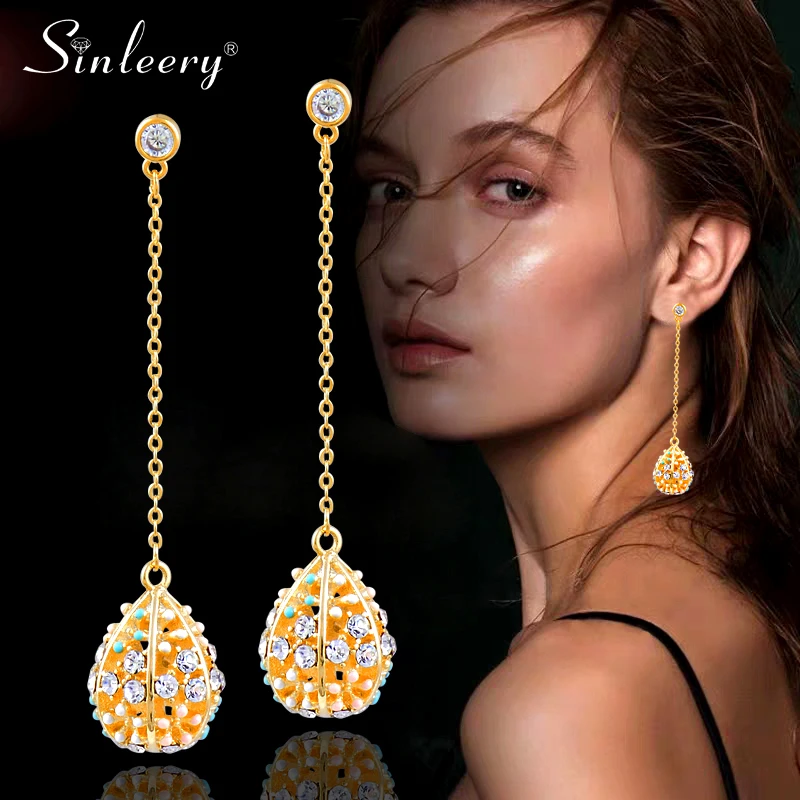 Женские серьги капли с кристаллами SINLEERY длинные золотого цвета модные ювелирные