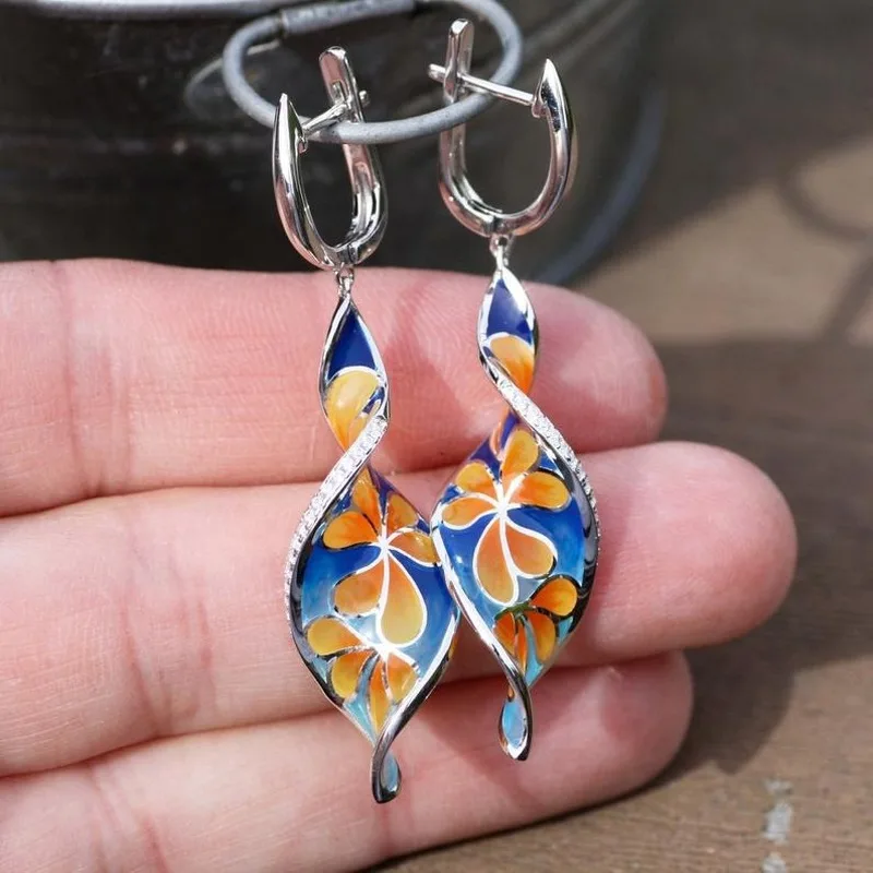 

Cute Epoxy Flower Leaf Silver Stud Earrings for Women Fashion Jewelry 2019 New 925