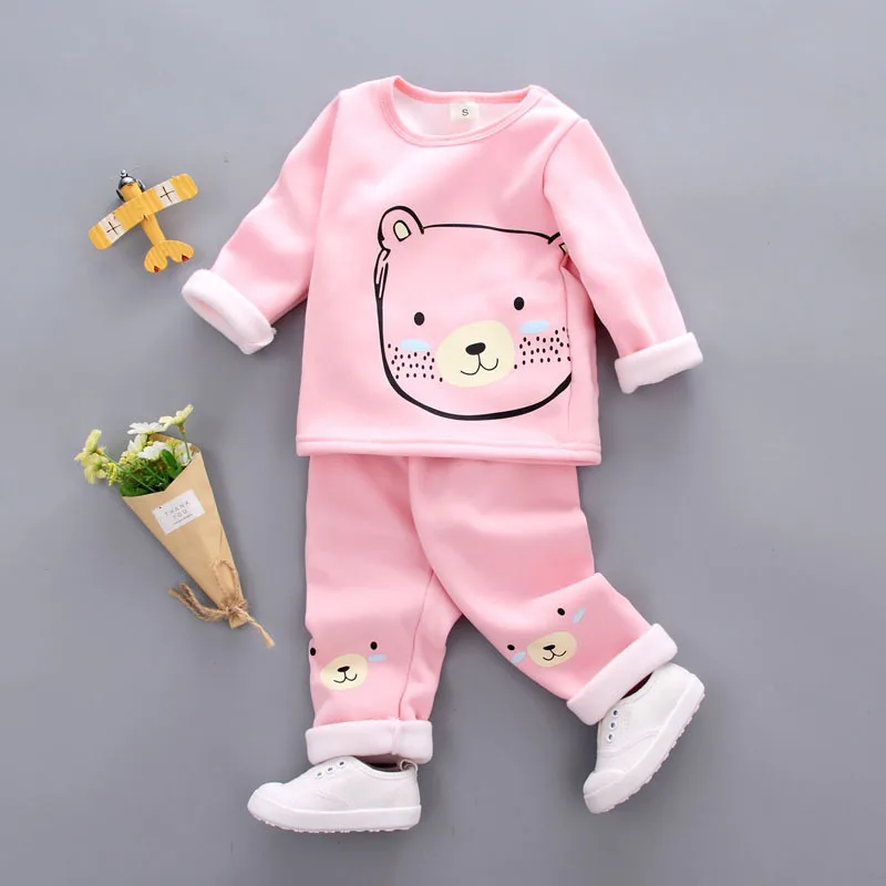 Пижамный комплект для маленьких девочек; детская От 2 до 4 лет теплая Пижама; милая одежда ярких цветов с розовым кроликом; комплекты теплой зимней одежды для детей - Цвет: 11