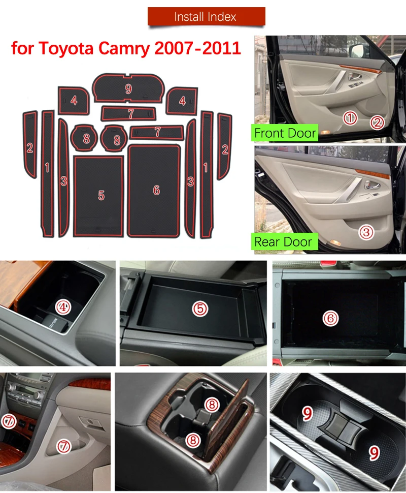 Противогрязный коврик для TOYOTA Camry 2007 2008-2011 XV40 40 Daihatsu Altis Aurion VI 6 дверных паз слот для ворот Противоскользящий коврик