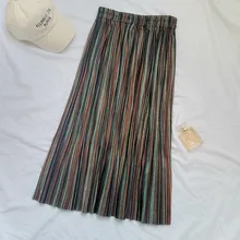 Осень-зима, шерстяные полосатые плиссированные юбки для женщин, новинка, винтажная эластичная юбка средней длины до колена с высокой талией, Faldas Saias