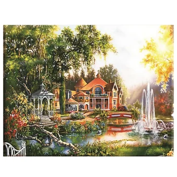 

HOT SALE Cross Stitch House Scenery Needlework Sets Embroidery Village Landscape Kits White Canvas DIY Home Decor 40X50cm
