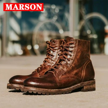 

2020 New Men Boots Fashion Male Punk Motorcycle Retro Ankle Boots Faux Leather Lace Up Shoes Autumn Winter Boots Winter Shoes