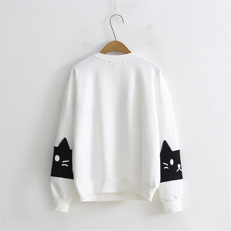 Merry Pretty Хлопковые женские толстовки с капюшоном с принтом кота из мультфильма Harajuk Зимний спортивный костюм с капюшоном и длинным рукавом милый пуловер