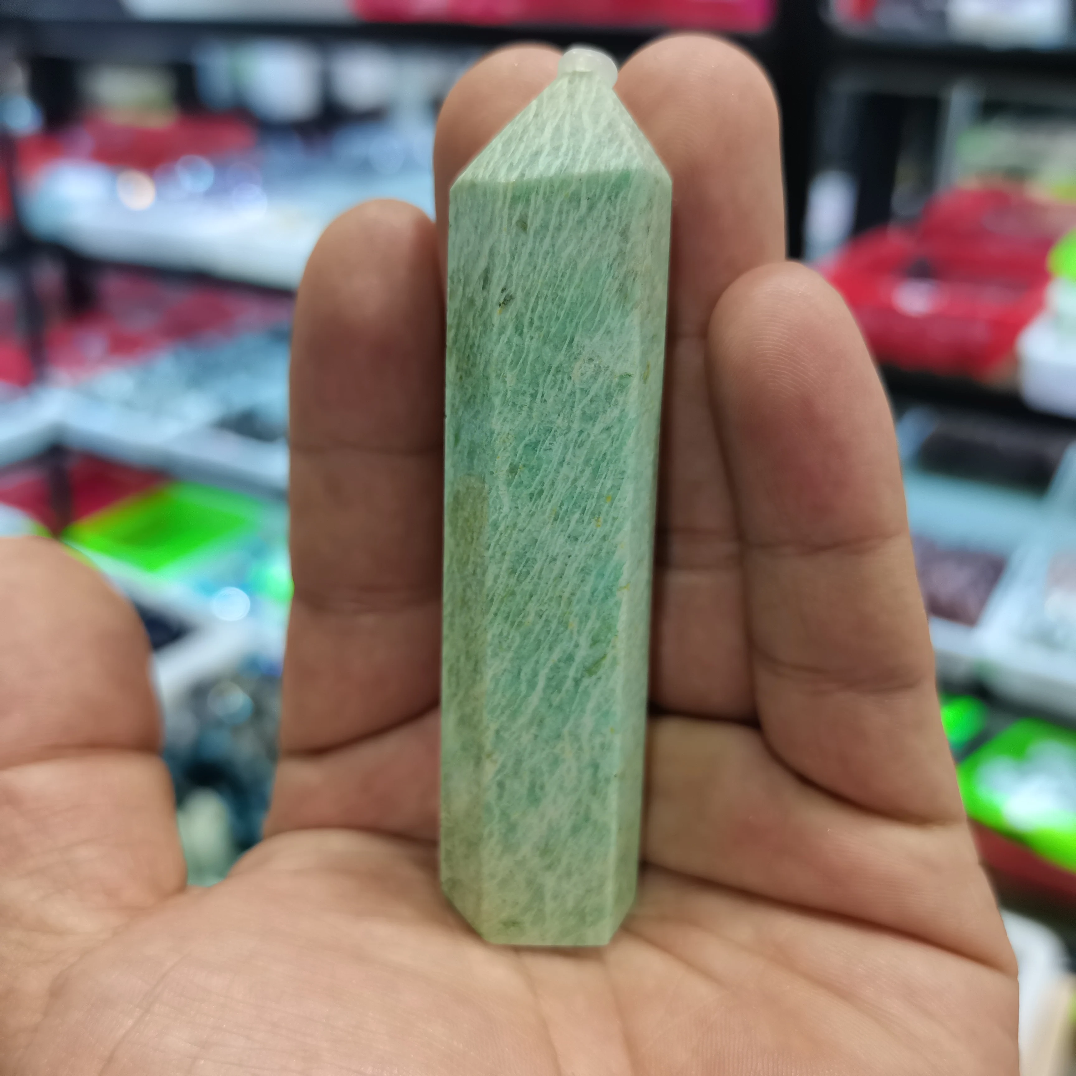 

1pc Natural Crystal Point amazonite Healing Obelisk reseda Quartz Wand green Ornament for Home Decor Reiki Energy Stone Pyramid