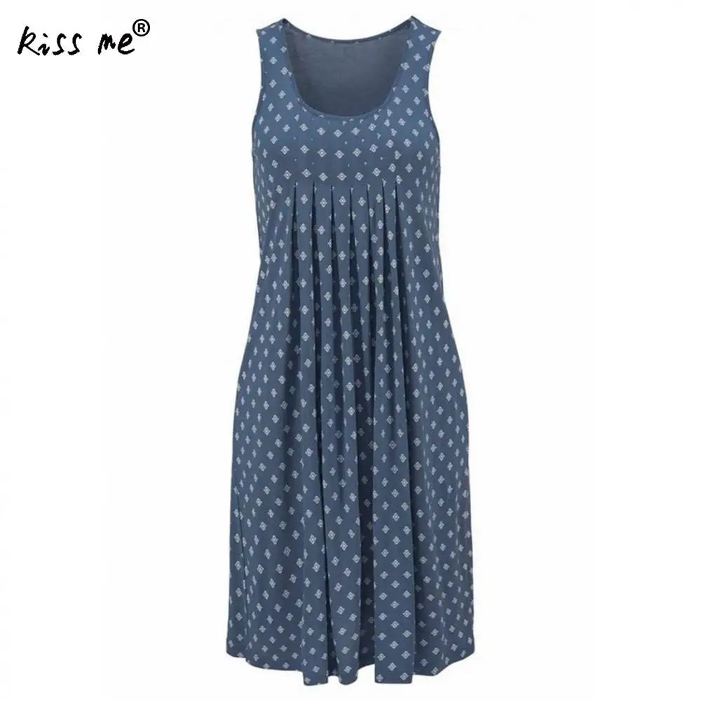 

Floral Printed Sleeveless Women Beach Dress Short Robe Blue Cute Summer Holiday Dress Casual Loose Swim Wear Bohemian Style