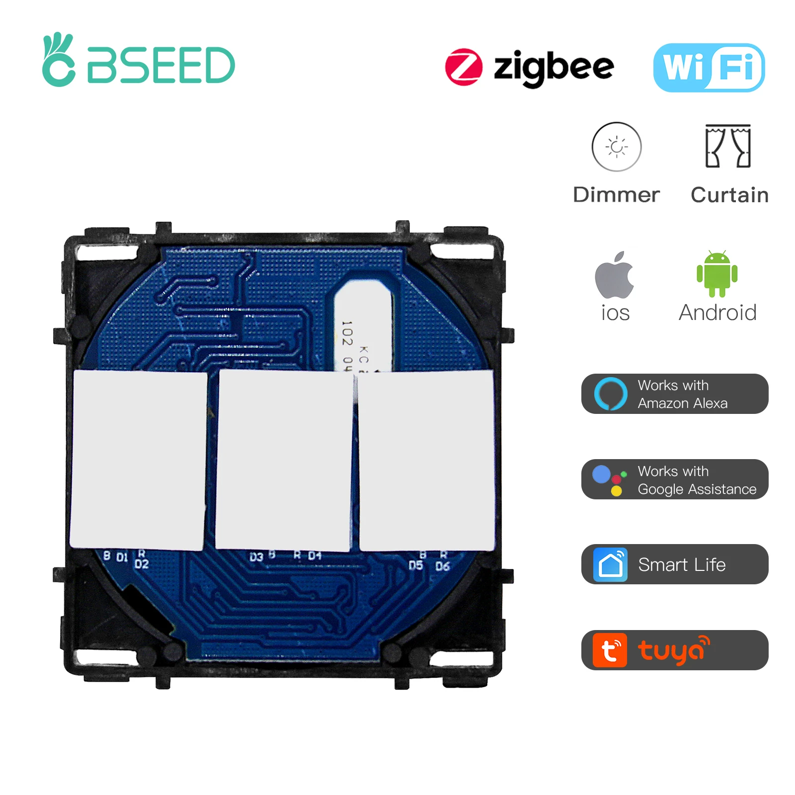 BSEED Zigbee Dimmer Switch Smart Curtain Switch DIY Function Part Tuya Google Home App Wireless
