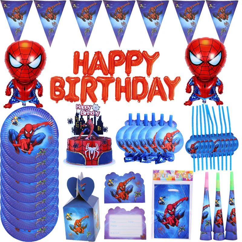 Spiderman Theme Birthday Disposable Set Party Supplies Paper Plate Banner Tablecloth Decorations Boys Baby Shower | Дом и сад