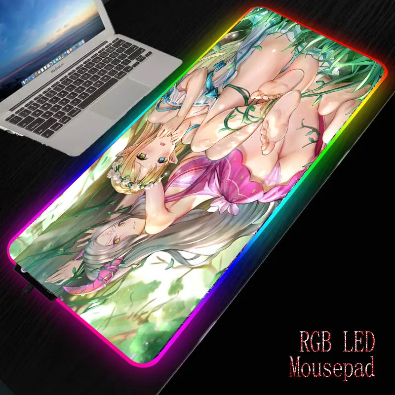 Mairuige сексуальная девушка RGB светодиодный большой коврик для мыши USB Проводное освещение игровой геймер Коврик для мыши Клавиатура красочные светящиеся для ПК мыши коврик