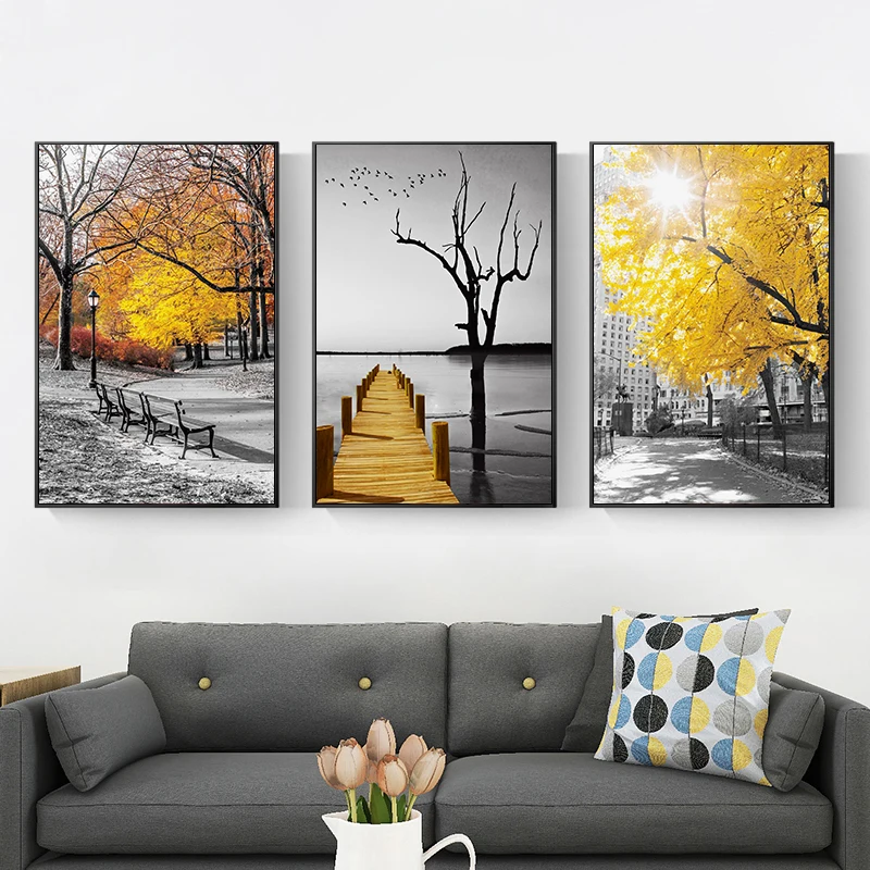 

Yellow Landscape Canvas Paintings On The Wall Posters and Prints Wall Art Balloon Bridge Modern Pictures for Living Room Decor