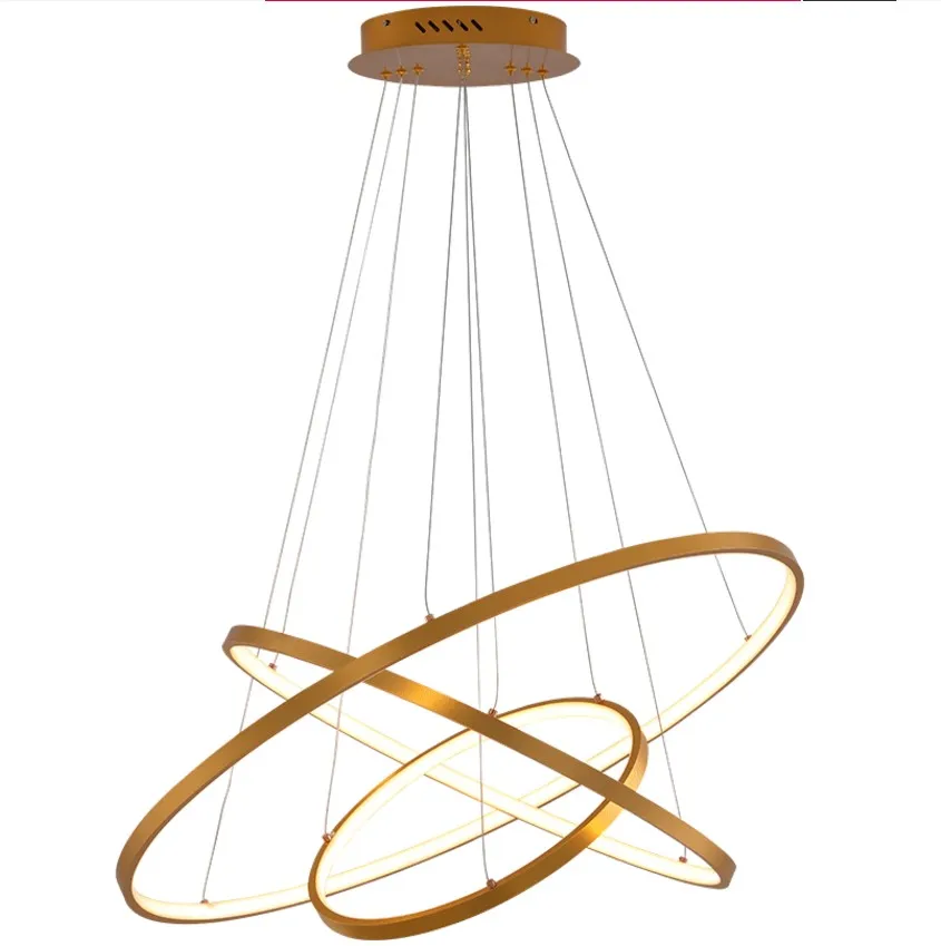 Современный светодиодный Люстра кольца Круглый потолочный светодиодный светильник люстра освещение для гостиной столовой кухни черный и белый и золотой