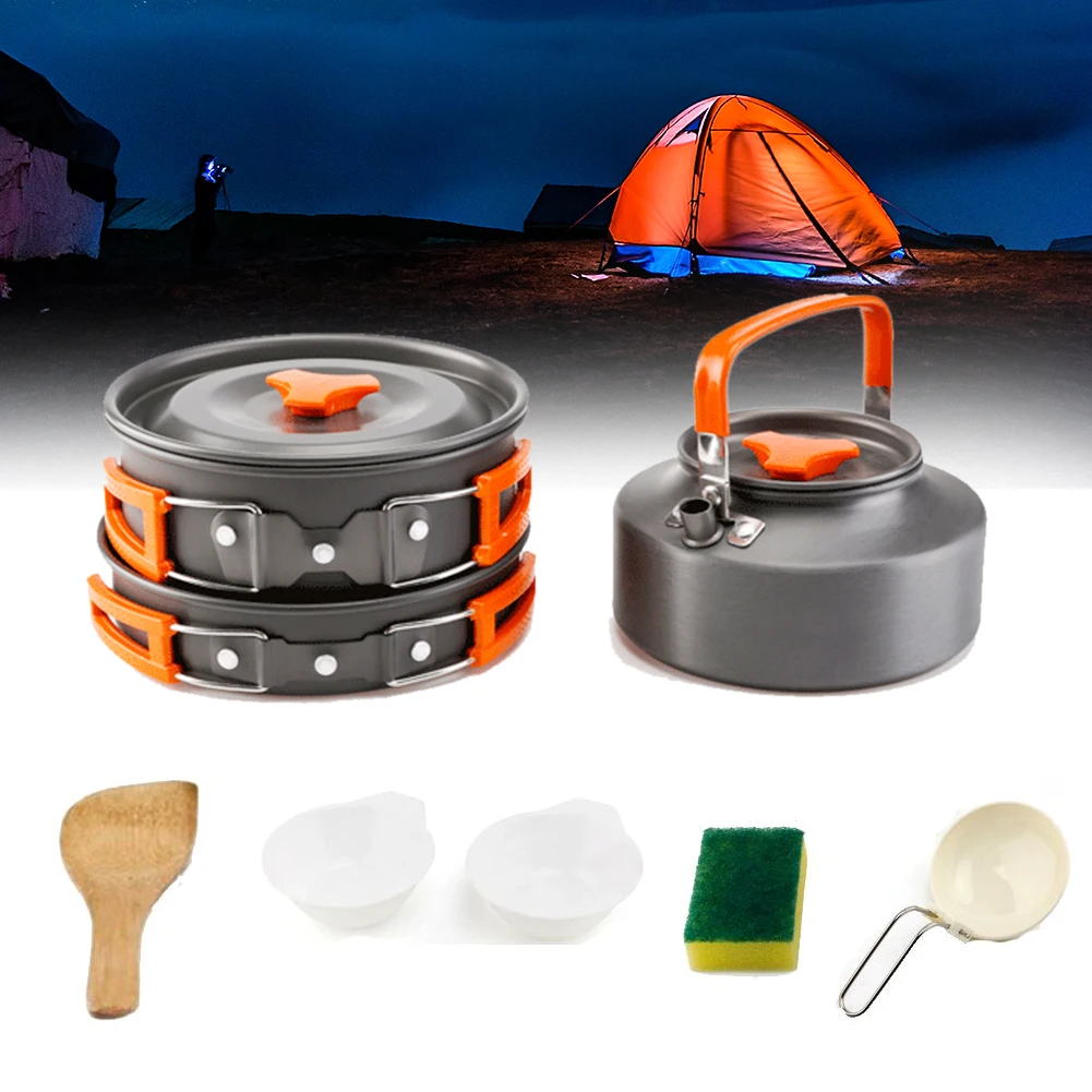 

Hiking Aluminum Alloy Ultralight Utensils Travel Camping Cooking Set Frying Pan Teapot Kitchen Tableware Picnic Kettle Pot Sport