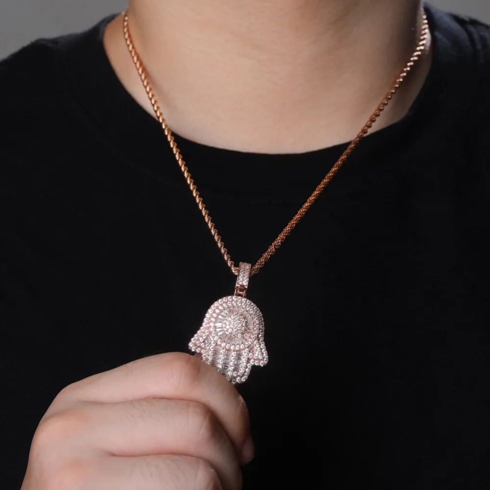 JINAO Новое ледяное ожерелье пальма и кулон с 4 мм теннисная цепь зубец Установка AAA кубический циркон для мужчин и женщин хип-хоп ювелирные изделия