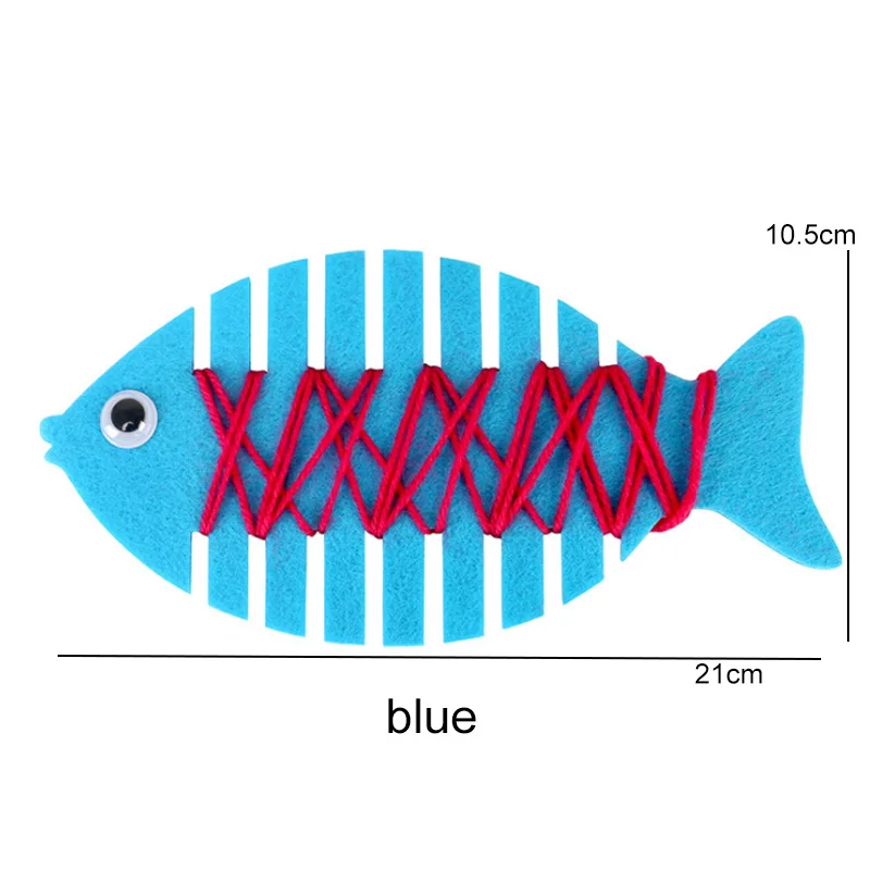 Синий DIY Material Early Education Gift Cute Small Fish Kindergarten Child Supplies Handmade Eco-friendly Non-woven Puzzle Toys 1Pcs - Цвет: Синий