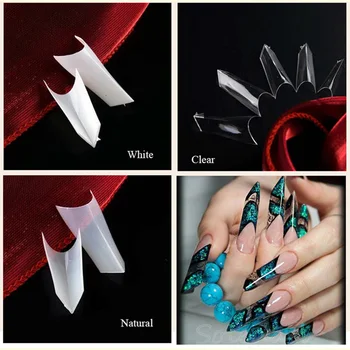 

500Pcs Prism Edge False Acrylic Nail Art Tips Half Cover ( Clear, Natural, White )