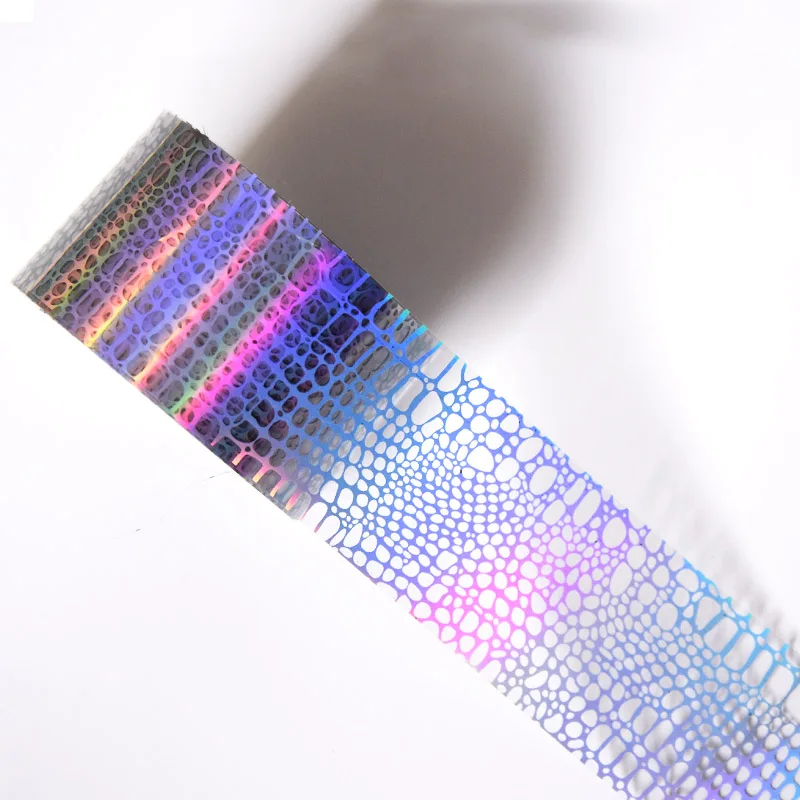 Laser Serpentine Mesh Design Nail Foil 100m Holographic Snake Skin Transfer Foils Sticker Grid Crack Effect Hot Stamping Foil