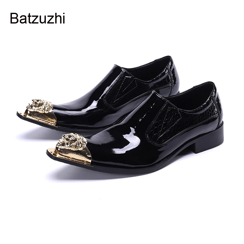 

Batzuzhi Italian Type Men's Shoes Golden Iron Head Black Patent Leather Dress Shoes for Men Party and Wedding/Business, EU38-46