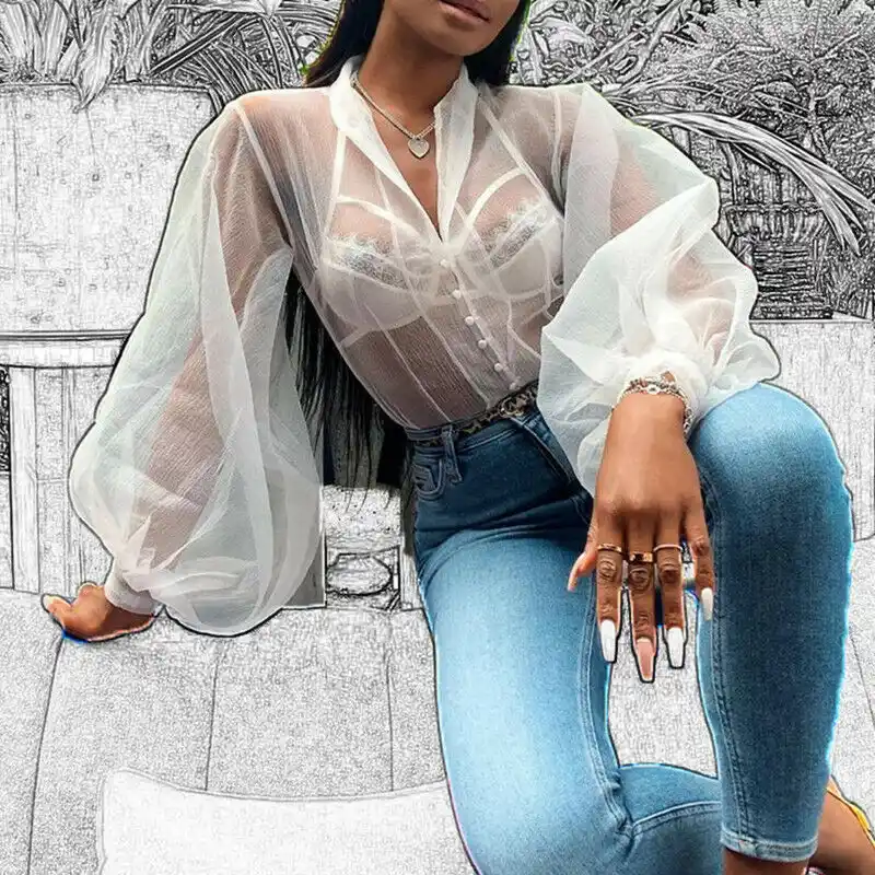 mesh top with fluffy sleeves