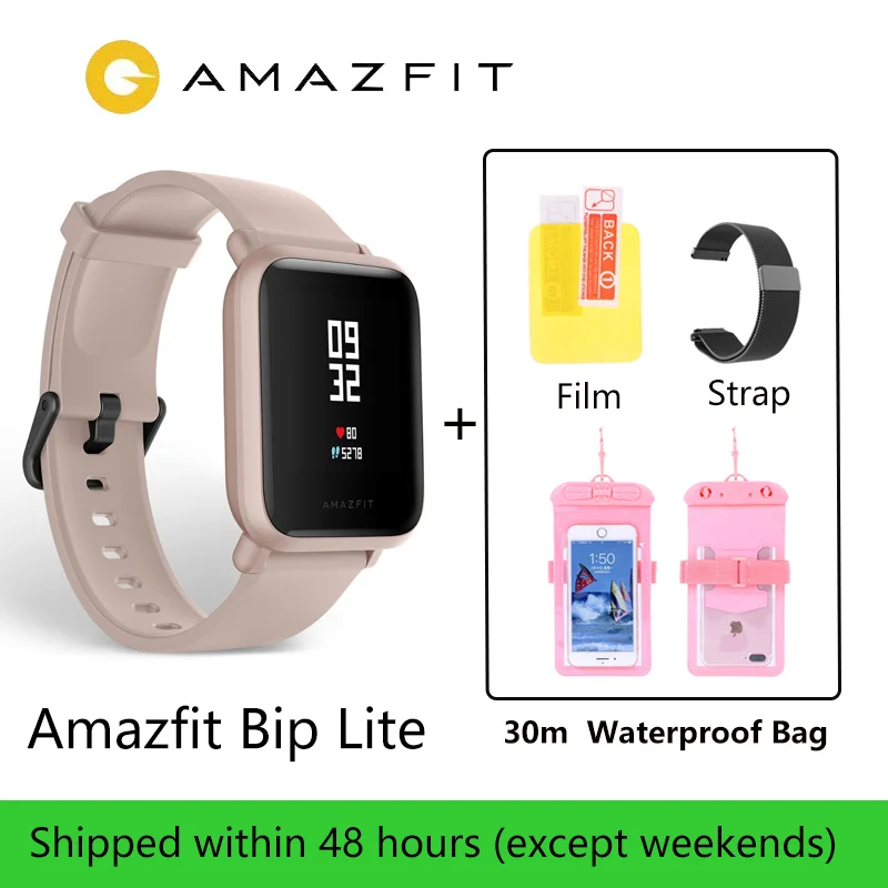 Глобальная версия Amazfit Bip Lite Смарт-часы 45 дней Срок службы батареи 3ATM в соответствии со стандартом водонепроницаемости Smartwatch для Xiaomi - Цвет: PINK-gift