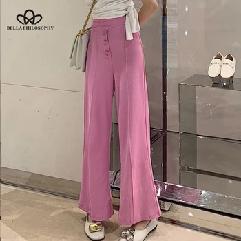 

Luck A autumn women solid high waist wide leg pants ladies loose trousers female casual elastic waist elegant pants