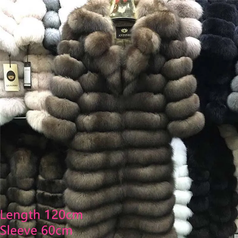 120cm coat length Новое натуральное пальто из натурального Лисьего меха зимняя женская длинная стильная натуральная меховая куртка женская качественная натуральный мех лисы пальто - Цвет: 120cm coat length
