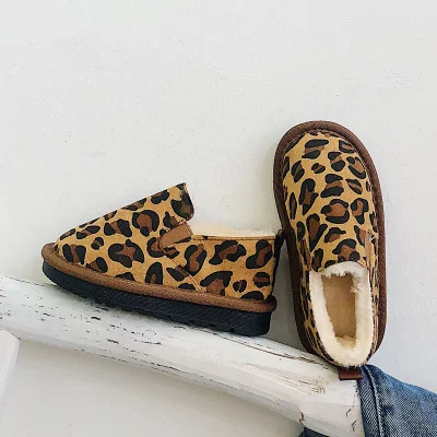Xiaying Smile/Детская Хлопковая обувь; Новинка года; Детские утепленные хлопковые ботинки с леопардовым принтом и фланелевые зимние ботинки - Цвет: Color 4