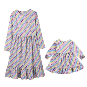 

Style Childrenswear Europe and America Parent-child Matching Outfit Long-sleeved Dress Children Color Skirt