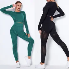 

Women's Gym Tracksuit Yoga Set Female Clothing Breathable Long Sleeve Top Seamless High Waist Leggings Sport Outfits Yogas Suit