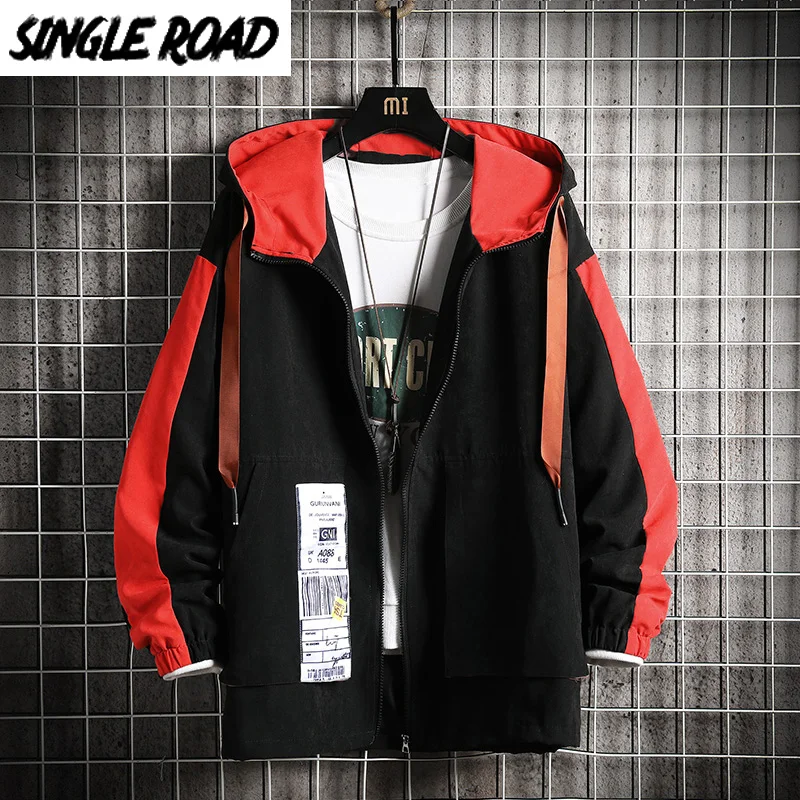 

SingleRoad Mens Hooded Cargo Jacket Men 2020 Side Striped Windbreaker Coat Korean Style Hip Hop Streetwear Black Jackets For Men
