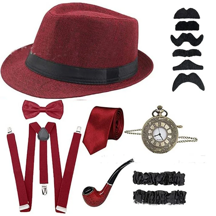 anime cosplay female The Great Gatsby Cosplay Costume 1920s Mens Gangster Accessories Set - Fedora Newsboy Hat Suspenders Armbands Tied Bowtie holidays costumes Cosplay Costumes