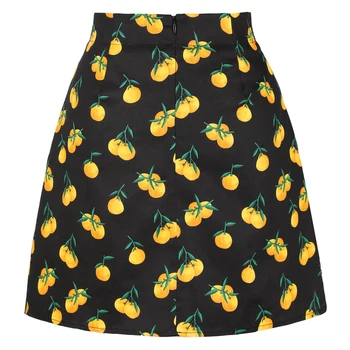 

Fashion Fruit Print Black A line Skirt Faldas Mujer Ladies Back Zipper Women Vacation Style Vestidos Chic Mini Skirts
