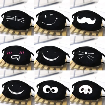 

Kawaii Cute Cat Print Winter Mask Black Mouth Mask Cartoon Expression Teeth Dust Mask Anti Haze Washable Reusable Dustproof Mask