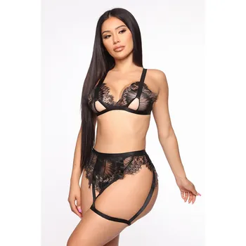 

3pc Women Lingerie Sexy Lace Underwear Hollow Transparent Bra Panty Sets Garter Underwear Feminina Pijama Porno Mujer Intimates