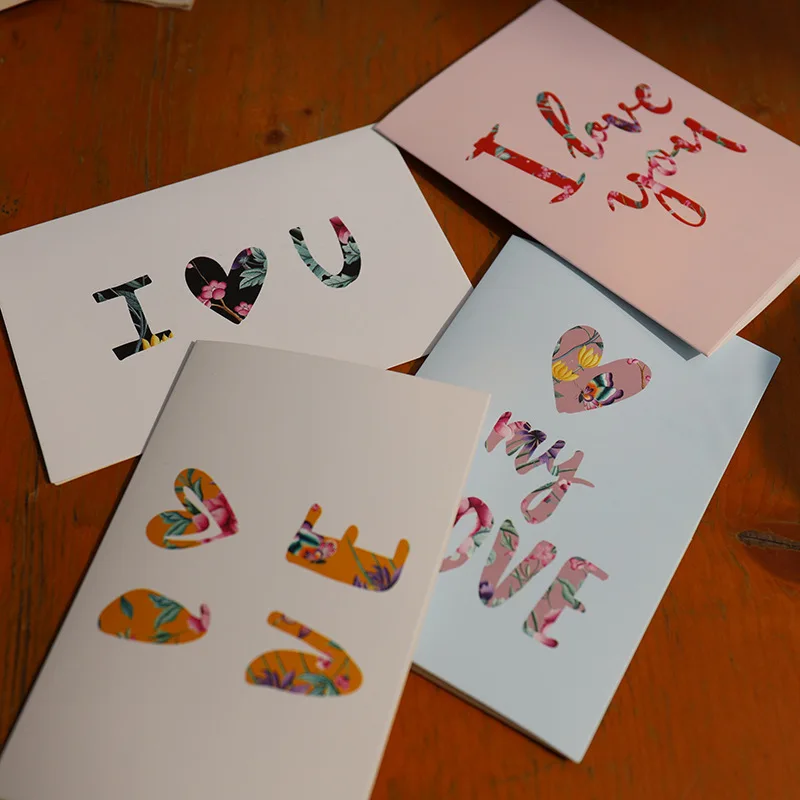 Mu guang Teachers Day Greeting Card Spring Flower can man Linen Finish Pattern Lettered Heart Solid Color Cards Heart Thank You