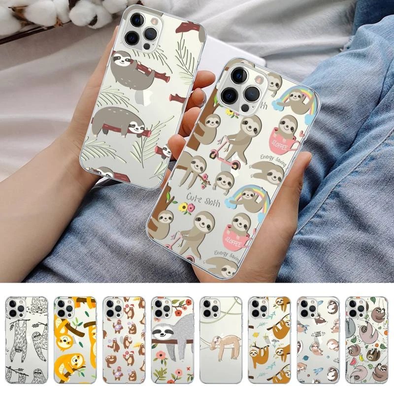 Cute Animal sloth Phone Case for iPhone 11 12 13 mini pro XS MAX 8 7 6 6S Plus X 5S SE 2020 XR case clear case iphone 13
