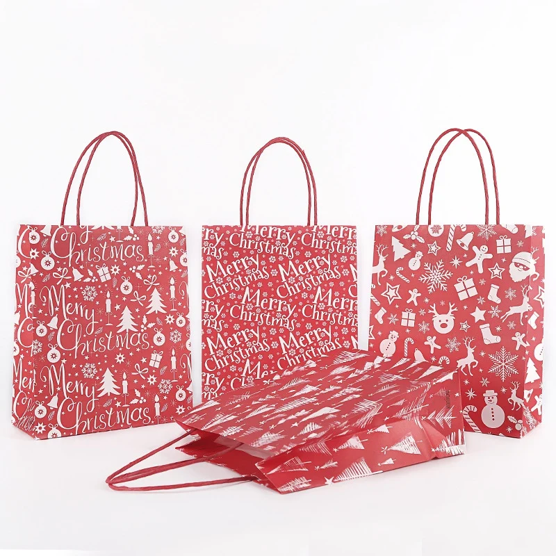 

12Pcs Merry Christmas Gift Bag Christmas Tree Cute Santa Paper Bags With Handles Christmas Party Cookie Packaging Gift Handbags