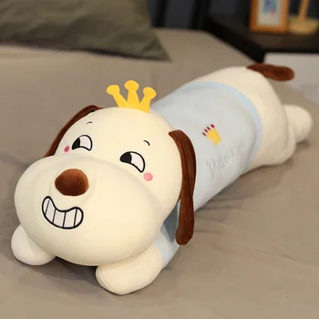 

NEW 80/100cm Squishy Princess Dog Doll Down Cotton Blue Dressed Lying Crown Dog Plush Toy Children Sleeping Companion Playmate
