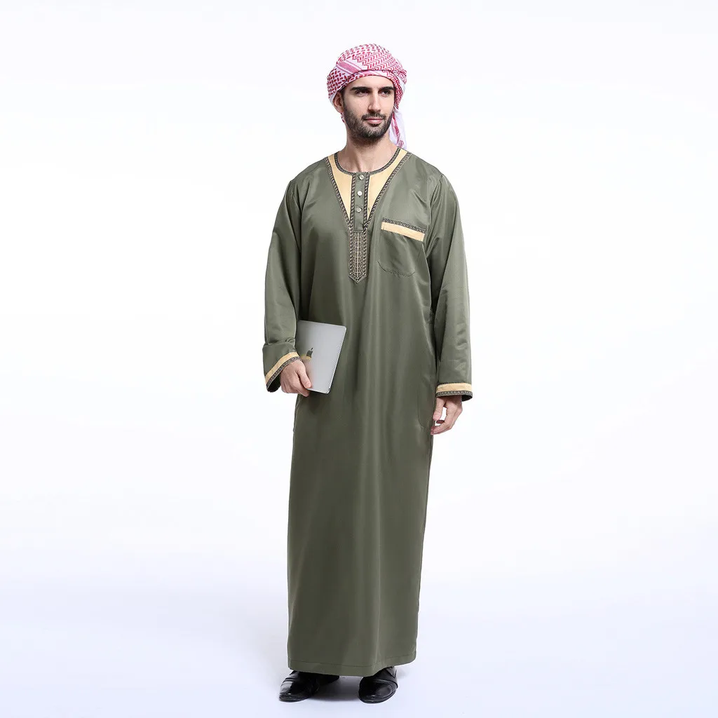 Кафтан исламский халат одежда для мужчин Этнические халаты с длинным рукавом исламский мусульманский Ближний Восток Макси платье ТОБ d90914 - Цвет: gn