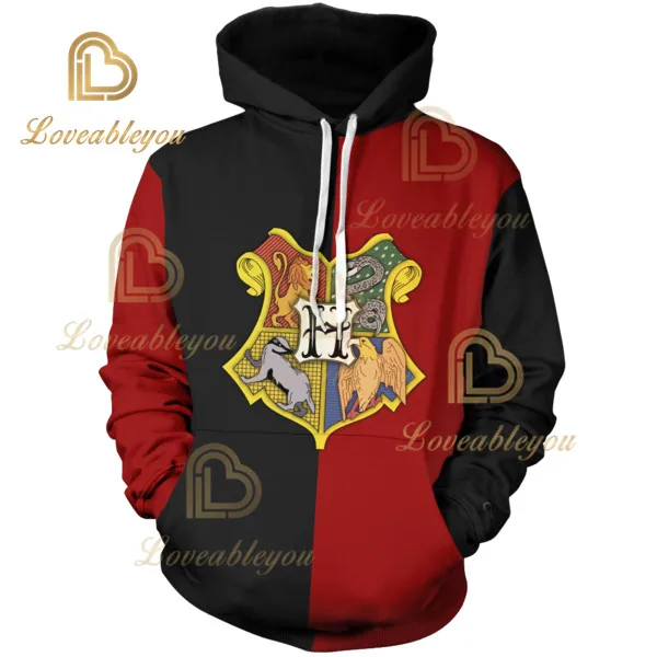 Толстовки с капюшоном на молнии Wizardry 3D Толстовка с капюшоном Ravenclaw Gryffindor Slytherin Hufflepuff Косплей Костюм Повседневная Уличная одежда - Цвет: hoodie