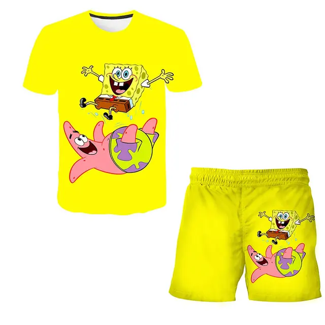 Camiseta de Bob Esponja para conjuntos de ropa para pantalones cortos, traje de verano|Camisetas| - AliExpress