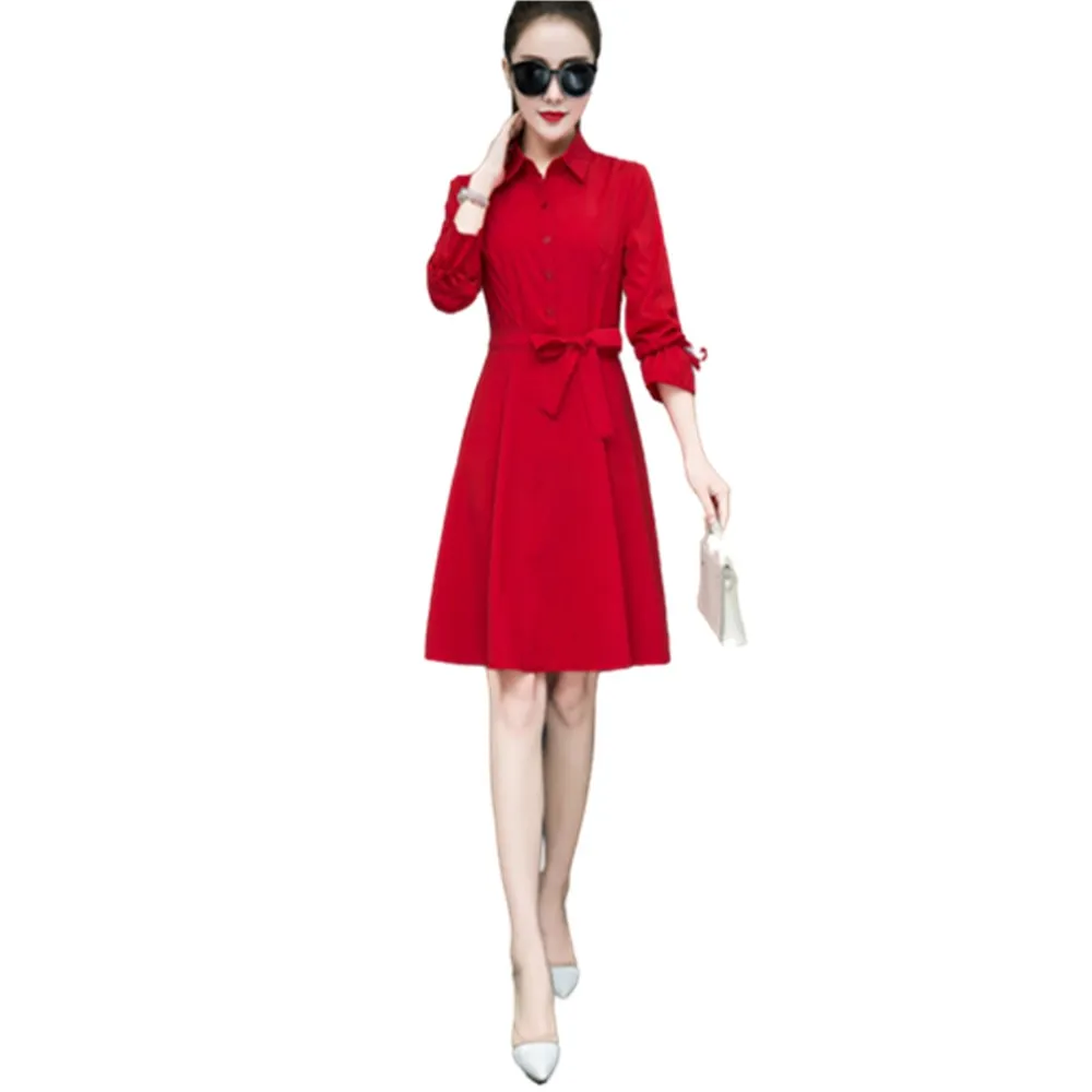 

Plus Size 2020 Women Autumn Dresses Elegant Chiffon A-line Midi Shirt Dress Red Boho Cute Party Dress Ladies Winter Vestidos 5XL