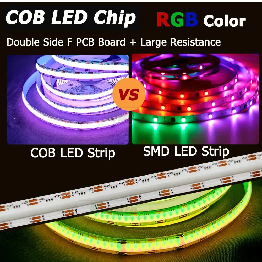 COB LED strip 756 LEDs/m DC12V RGB Flexible Led Strip High Density FOB  Light