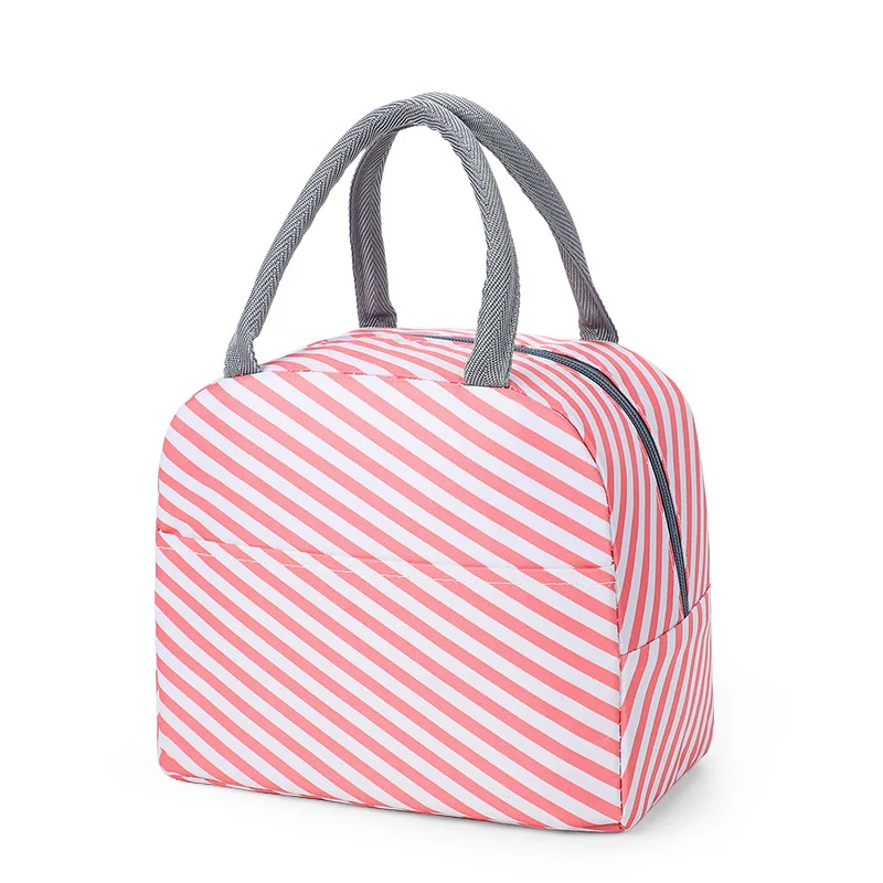 Pink Stripe Одноцветные водонепроницаемые нейлоновые Переносные сумки на молнии для ланча, Женская Студенческая коробка для завтрака, Термосумка для офиса, школы, пикника, сумка-холодильник, Bolso - Цвет: Pink Stripe