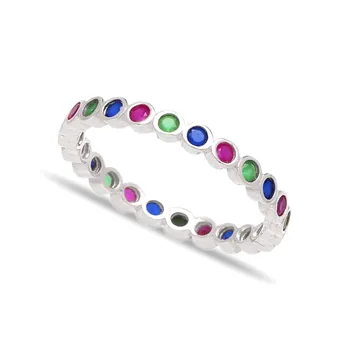 

Hot Sale 925 Sterling Silver Band Ring Mix Stone Turkish Handmade MINT Jewelry