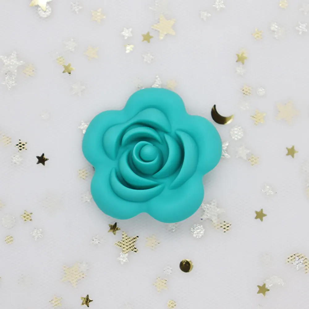 Turquoise 5 шт., розовый Перл, силиконовые бусины, цветок, Силиконовая зубная форма, сделай сам, Детские Прорезыватели, бусинки для изготовления ювелирных изделий, детские товары, игрушки для прорезывания зубов - Цвет: Turquoise
