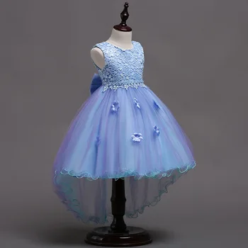 

Blue Princess Dress For Girls Sleeveless Elegant Appliques Flower Wedding Party Kids Dresses A-Line Mesh Performance Clothing