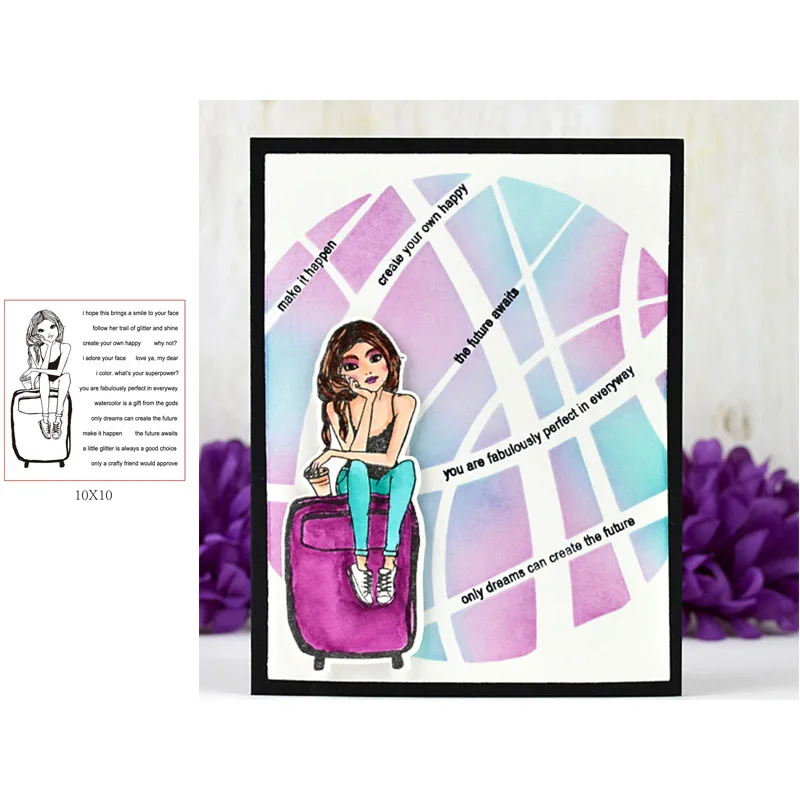 

Stylish Girl Woman With a Suitcase Sentences&Words Transparent Clear Stamps for DIY Scrapbooking Cards Crafts 2019 New
